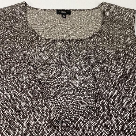 Talbots 6P petite sleeveless shell top ruffle front brown & white silky dressy - Picture 2 of 5